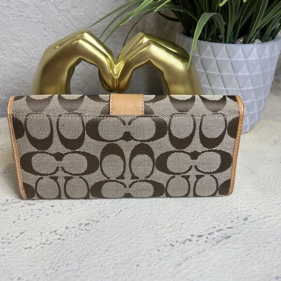 COACH Brown Monogram Fold Over Wallet - 3 Bill Pocket, Zip  COACH Signature Monogram Wallet 3 Bill Pocket, Zip Pocket, 12 Card Slots